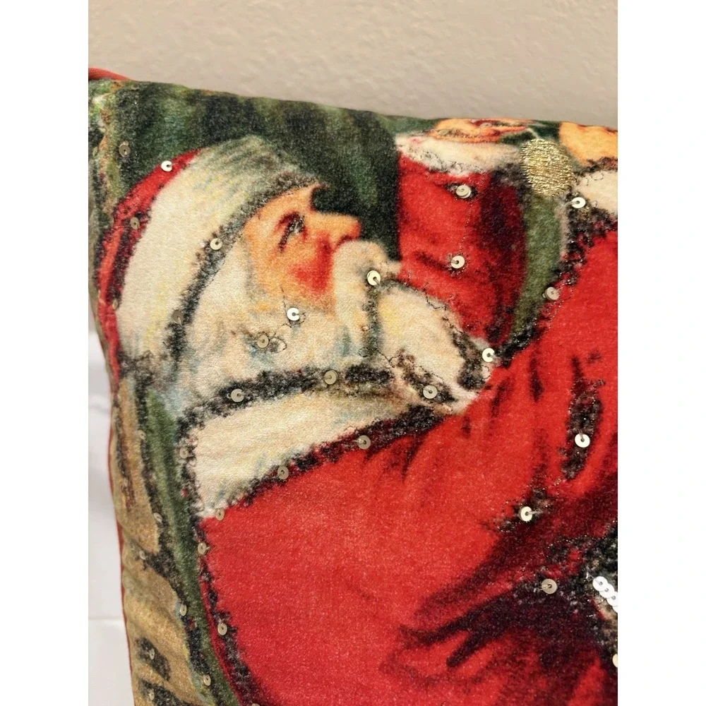 John Derian Santa Pillow Embroidered Holiday Christmas Tree